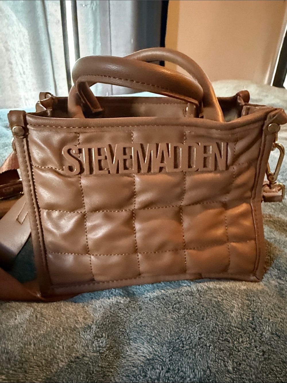 Steve Madden Quilted Taupe Satchel with Top Handles